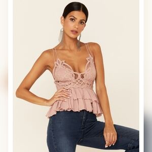 Free People - Adella Cami Mauve Lace Ruffled Tank Top - Size S